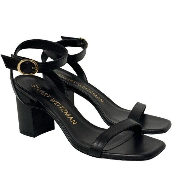 NEW IN BOX Stuart Weitzman Nearlybare Black Sandals Smooth Calf Leather Size 8 - Picture 7 of 14